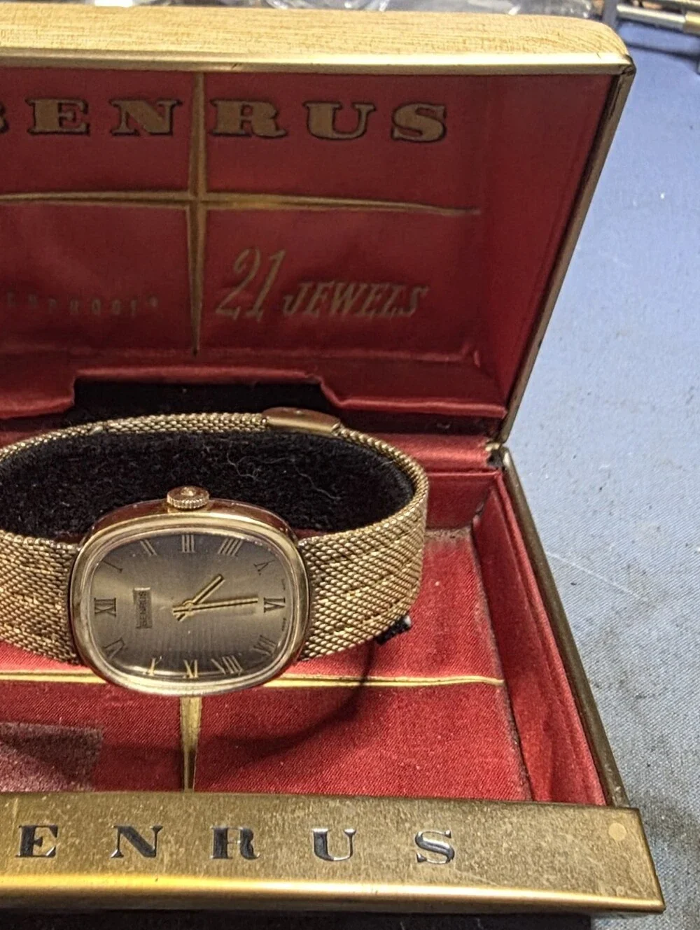 Benrus Gold Mesh Bracelet Watch - Gold Dial